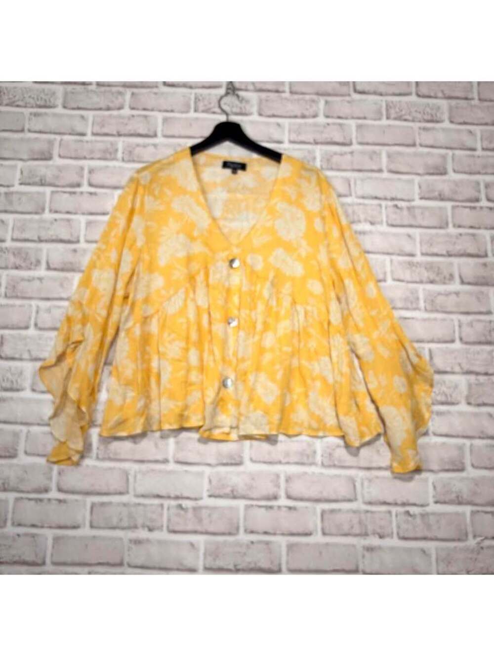 Papillon Yellow Floral Boho Shirt Women's L